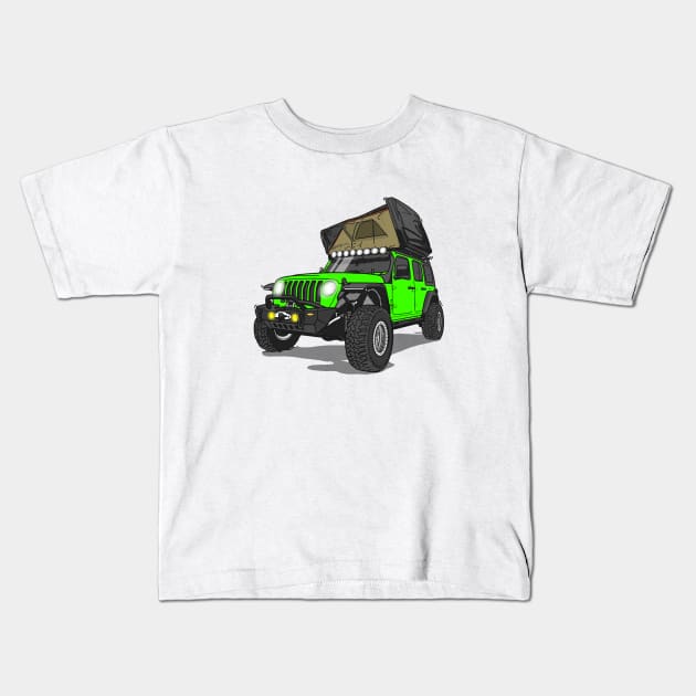 Jeep Wrangler Camp Time - Green Kids T-Shirt by 4x4 Sketch